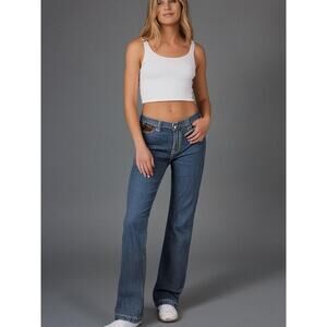 Te Amo Denim Jeans Women's Size 7 Blue Zipper Sequin Pockets Straight Leg Y2K